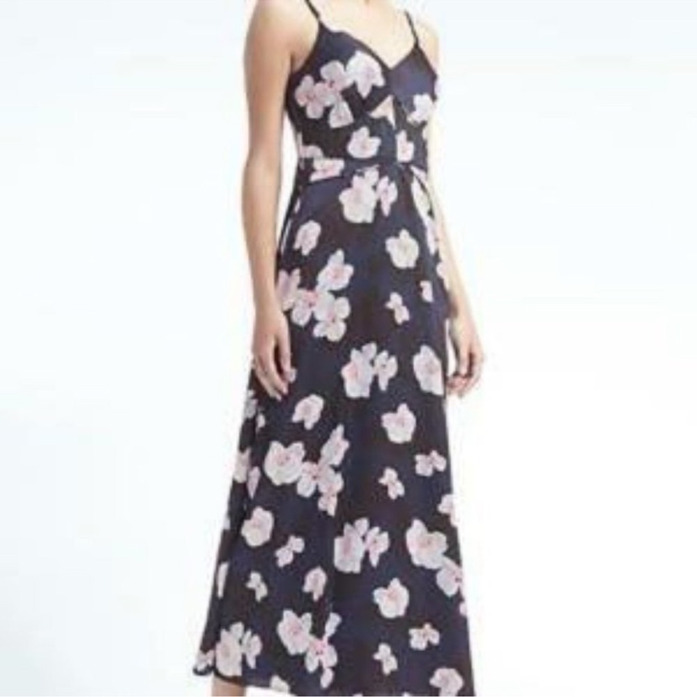Banana Republic Navy Blue Floral Maxi Dress Size 10 - Picture 5 of 6